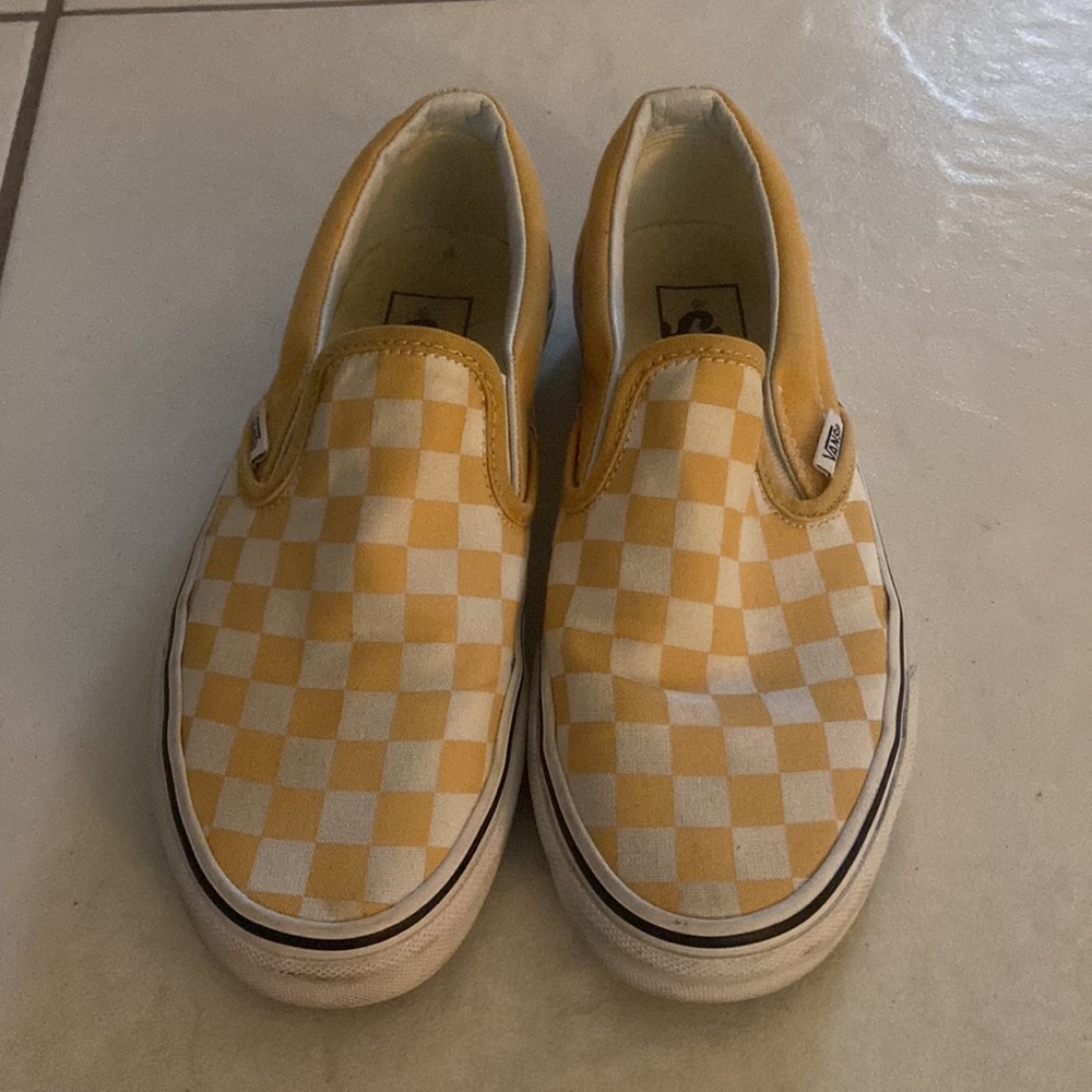 Vans Yellow and White Checkerboard Slip-On Shoes